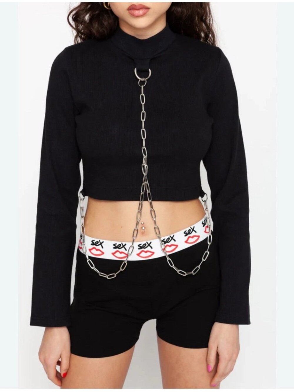 The Ragged Priest Chain Strap Ribbed Cami Top Grunge Streetwear Crop Black S